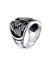 Bling Jewelry Biker Patriotic Usa Bald Eagle Signet Ring Oxidized .925 Sterling Silver