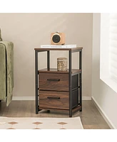 Gymax 2PCS Nightstand Bedside End Table with 2 Fabric Drawers & Storage Shelf