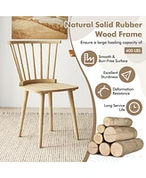Gymax 4 Pcs Dining Chair Windsor High Spindle Back Wood Kitchen Chairs w/ Rubber Wood Frame Natural