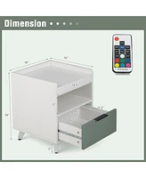 Gymax Nightstand Modern Beside End Table w/ Led Lights Open Compartment & Drawer