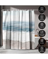 Americanflat 71x74 Shower Curtain - Coastal Seaside Design - Warm Waves by Pi Creative Art