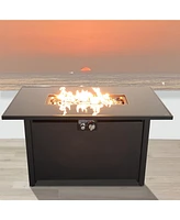 Mondawe 42 White Smoked Glass Metal Rectangle Fire Pit (Black)