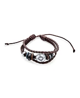 Bling Jewelry Retro Boho Concho Leather Rope Triple Wrap Multi Layer Charm Bracelet Adjustable