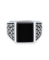 Bling Jewelry Brick Accent Statement Rectangle Natural Black Onyx Signet Ring