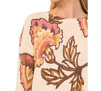 CeCe Women's Jacobean Patterned Crewneck Sweater