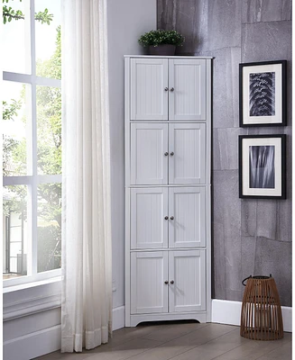Kings Brand Furniture Lyons 4-Tier 68" Corner Kitchen Pantry Storage Cabinet with 8 Doors