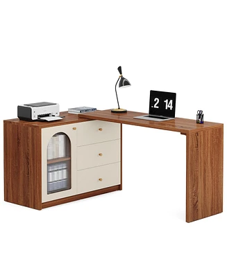 Tribesigns L Shaped Computer Desk with Drawers, Modern Corner Home Office Desk with Reversible Storage Cabinet, Long Study Writing Desk Workstation fo