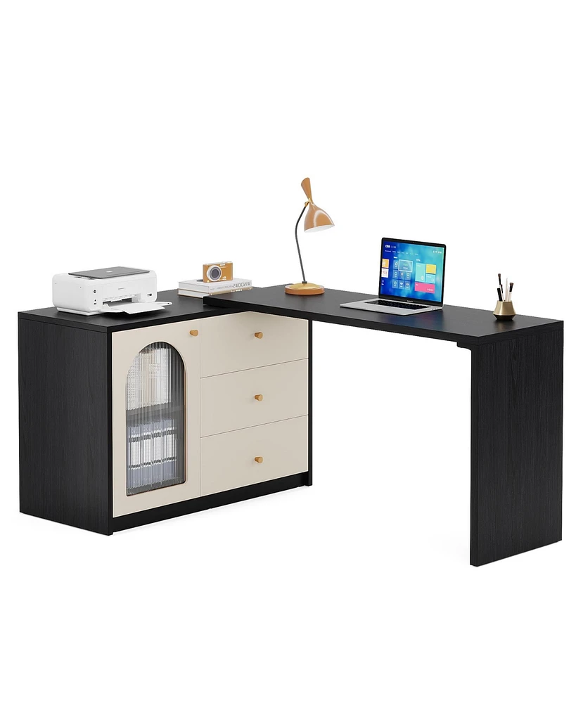 Tribesigns L Shaped Computer Desk with Drawers, Modern Corner Home Office Reversible Storage Cabinet, Long Study Writing Workstation fo