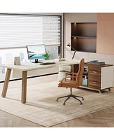 Tribesigns 71-Inch Executive Desk, L-Shaped Desk with 55-Inch Cabinet, Large Office Desk with Storage Shelves, Modern Computer Desk for Home Office