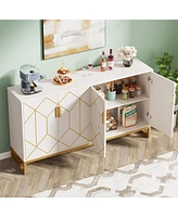 Tribesigns 59" White Gold Buffet Cabinet with Storage Kitchen Sideboard Storage Cabinet