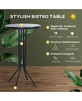 3 Piece Bar Height Outdoor Bistro Set for 2, Round Patio Pub Table 2 Bar Chairs with Comfortable Design & Strong Build, Tan