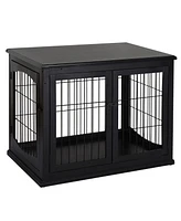 Dog Crate Furniture, Small Dog Cage End Table with Two Opening Sides, Lockable Door, Puppy Kennel Indoor, Cute and Decorative, Black