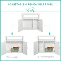 Wooden Cat Litter Box Enclosure Furniture with Adjustable Partition, Cat Washroom End Table with Open Shelf, White