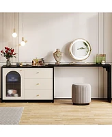 Tribesigns Modern Makeup Vanity, Retractable Large Vanity Desk with 3 Drawers and Cabinet, Makeup Corner Dressing Table for Bedroom