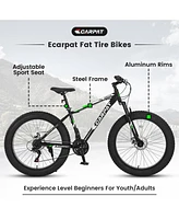 Streamdale Furniture Elecony 26 Inch Fat Tire Bike Adult/Youth Full Shimano 21 Speed Mountain Bike, Dual Disc Brake, High-Carbon Steel Frame, Front Su