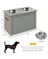 Raised Pet Feeding Storage Station with 2 Stainless Steel Bowls Base for Large Dogs and Other Large Pets, Gray