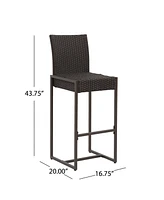 Transitional Outdoor Wicker Barstools With Powder-Coated Iron Frame (Set Of 2)