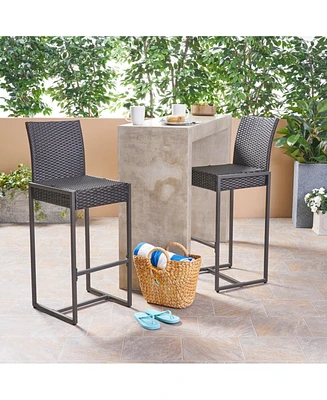 Simplie Fun Transitional Outdoor Wicker Barstools With Powder-Coated Iron Frame (Set Of 2)