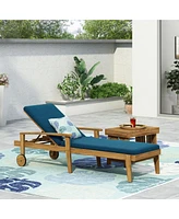 Premium Acacia Wood Chaise Lounge With Adjustable Seating And Water-Resistant Cushions