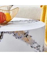 The cylindrical table with its patterned design can be easily integrated into a variety of interior styles, from coffee tables to small dining tables
