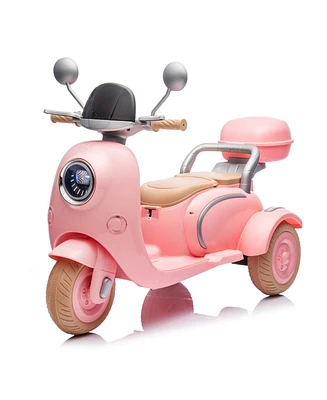 12V Two-seater Kids Ride On Electric Motorcycle, Three Wheels Kids toy with Slow Start, Multi-function player, Usb, Bluetooth, light, Backseat flip ad