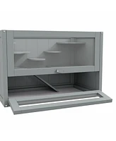 2-Level Hamster Cage Mice and Rat House, Small Animal Habitat for Guinea Pigs, Chinchillas with Openable Top, Front Door, Shelf and Ladder, Gray