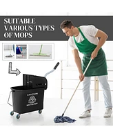 Mop Bucket with Wringer on Wheels for Floor Cleaning, 21 Quart, Separate Dirty and Clean Water, Black