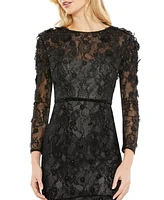 Mac Duggal Women's Floral Applique Long Sleeve Cocktail Dress