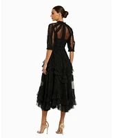 Mac Duggal Women's High Neck Puff Sleeve Ruffle Tiered Dress