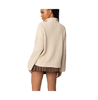 Edikted Women's Oversized Quarter Zip High Neck Rib Sweater