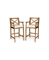 Acacia Wood Outdoor Barstools With Water-Resistant Cushions (Set Of 2)