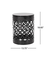 Modern Cylindrical Metal End Table With Iron-Cut Design