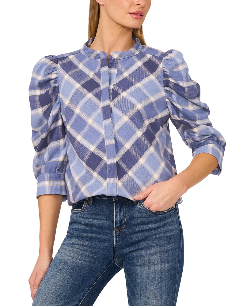 CeCe Women's Cotton Plaid Puff Elbow-Sleeve Shirt