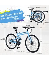 Simplie Fun 21 Speed Folding Hybrid bike Disc Brake 700C Road Bike For men women's City Bicycle