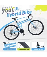 Simplie Fun 21 Speed Folding Hybrid bike Disc Brake 700C Road Bike For men women's City Bicycle