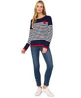 CeCe Women's Sailor Stripe Heart-Trim Sweater