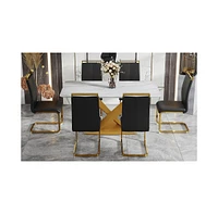 Streamdale Furniture Table and chair set, The table is equipped with a marble patterned Mdf tabletop and gold table legs.The chair is equipped with Pu