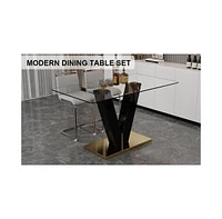 Simplie Fun Table and chair set. A rectangular glass dining table with a 0.4-inch tempered glass tabletop and Mdf board V