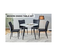 Streamdale Furniture Table and chair set. Large modern white imitation marble patterned round table with black metal legs. Nice minimalism