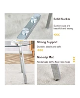Table and chair set.a Modern Minimalist Style Round Clear Tempered Glass Table with silver Metal Legs.Paired with 6 chairs with Modern Pu Leather High