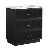 30 Inch Bathroom Vanity with Ceramic Sink Combo Set, Modern Freestanding Bathroom Storage Cabinet with 2 Drawers, Floor Standing Bath Vanity, Black