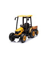 Streamdale Furniture Ride on Tractor with Trailer, 24V Battery Powered Electric Vehicle Toy with 3-Gear