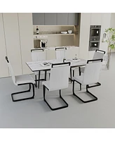 An expandable dining table set for 2-6 people, equipped with a C-shaped tubular cushioned armless dining chair and an elegant and spacious dining tabl