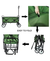 Folding Wagon Garden Shopping Beach Cart (Green)