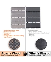 Streamdale Furniture 10 Pcs Interlocking Deck Tiles Striped Pattern, 12" x 12" Square Light Gray Acacia Hardwood Outdoor Flooring for Patio, Bancony,