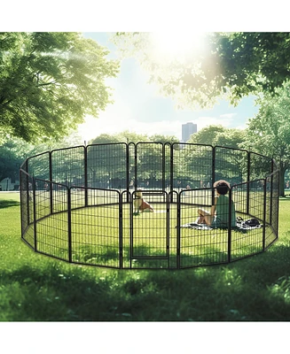 16 Panels Heavy Duty Metal Playpen with door,39.37" H Dog Fence Pet Exercise Pen for Outdoor