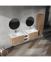 72" Wall-Mounted Bathroom Vanity With Sink and Side Cabinet, Soft Close Doors