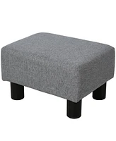 Simplie Fun Ottoman Foot Rest, Small Foot Stool with Linen Fabric Upholstery and Plastic Legs, Cube Ottoman for Living Room, Gray