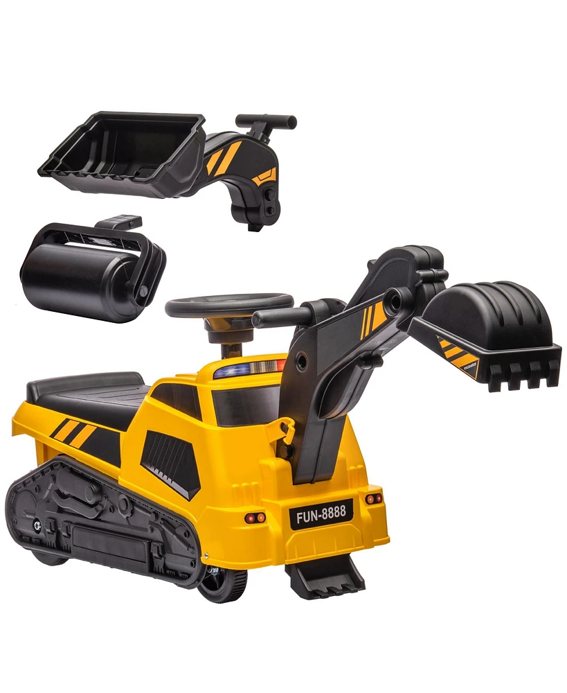 Streamdale Furniture 3 in 1 Ride on Excavator Bulldozer Road Roller, No Power Ride on Construction Pretend Play with Music, for 18-48 Months, Yellow