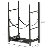 Firewood Rack with Fireplace Tools, Indoor Outdoor Firewood Holder, Flat Bottom with 2 Tiers for Fireplace, Wood Stove, Hearth or Fire Pit, Black